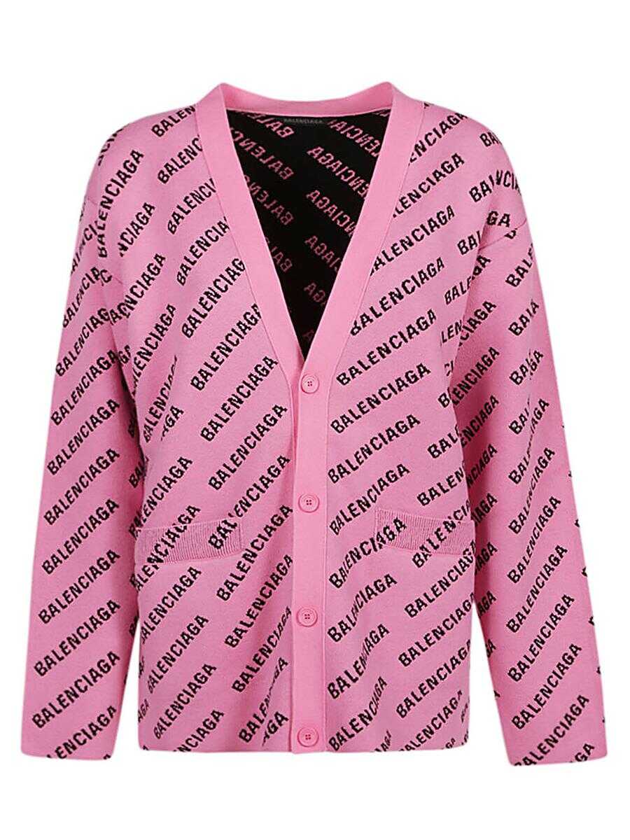 Poze Balenciaga BALENCIAGA Allover logo cotton cardigan Pink b-mall.ro 