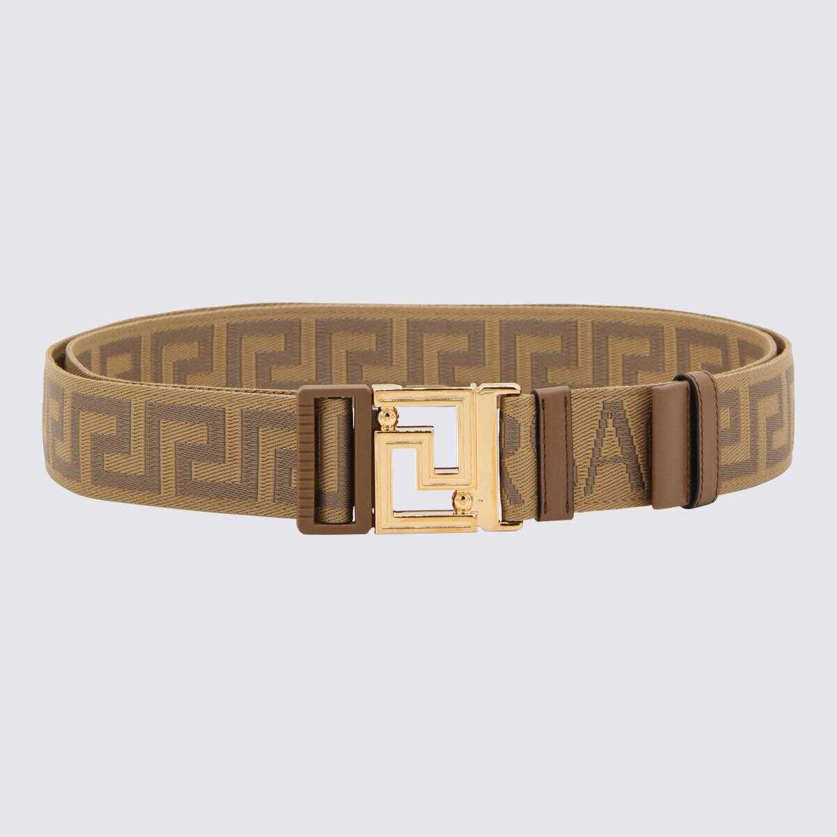 Versace VERSACE BROWN CANVAS AND LEATHER ALLOVER BELT BEIGE