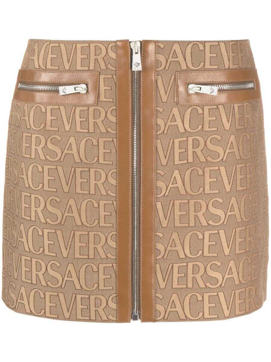 Versace VERSACE Jacquard logo miniskirt Brown