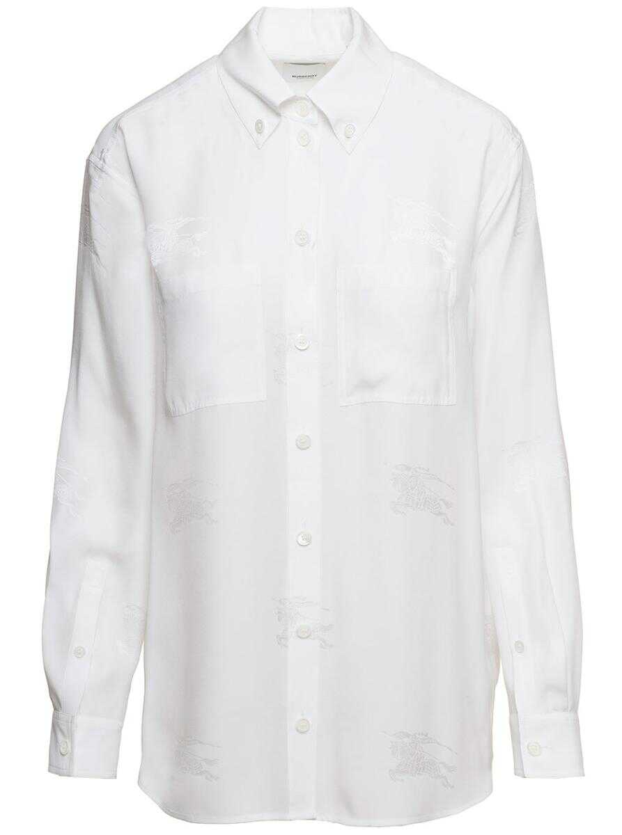 Burberry White Oversized Shirt with All-over Embroidery Print in \'Mulberry\' Silk Woman White