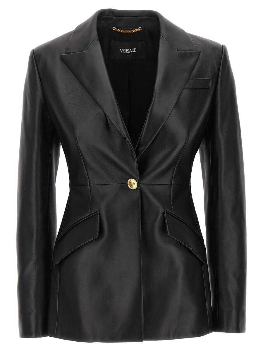 Versace VERSACE Single-breasted leather blazer BLACK