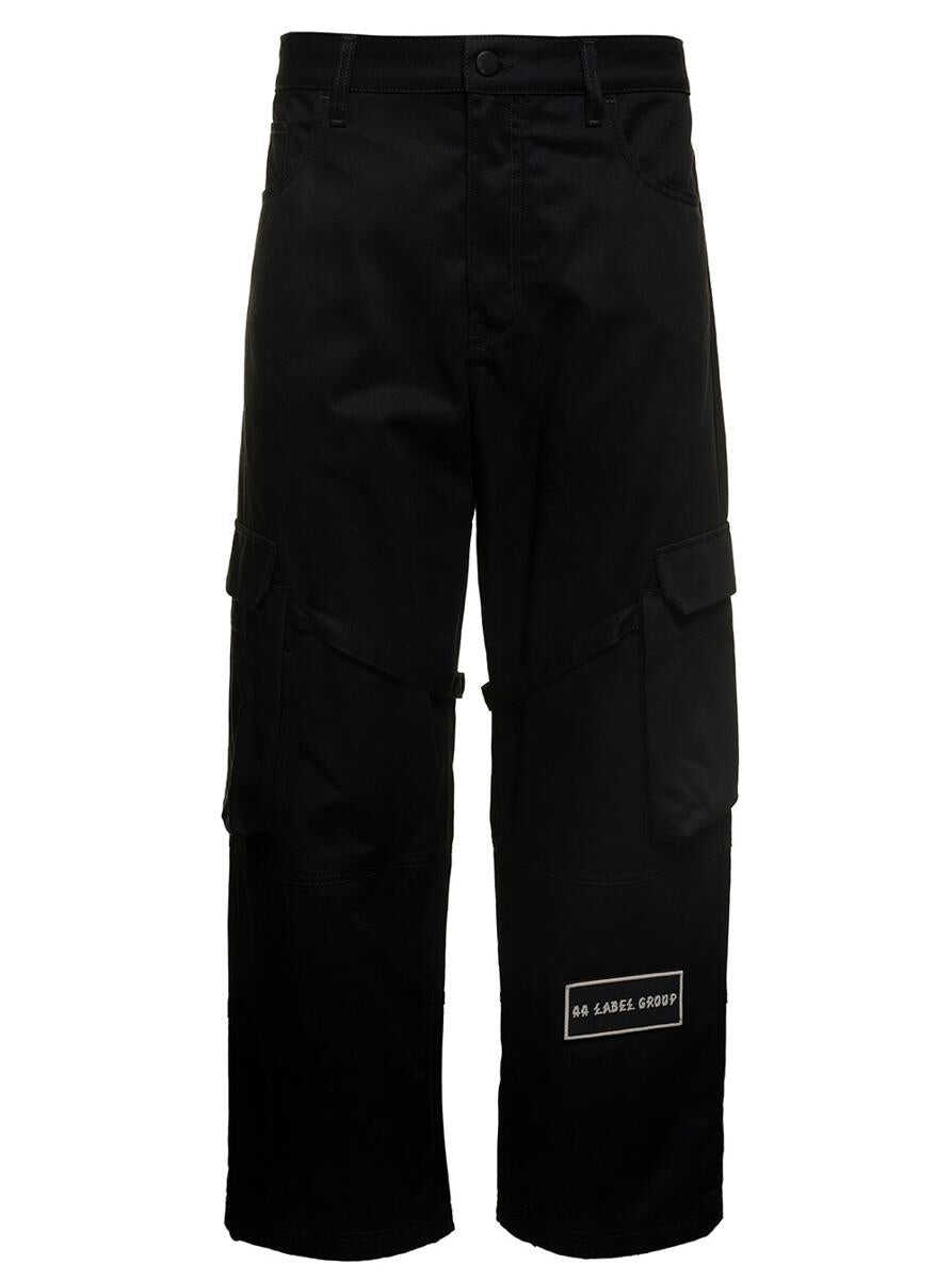 M44 LABEL GROUP \'Helm\' Black Cargo Pants with Logo Patch in Cotton Man Black