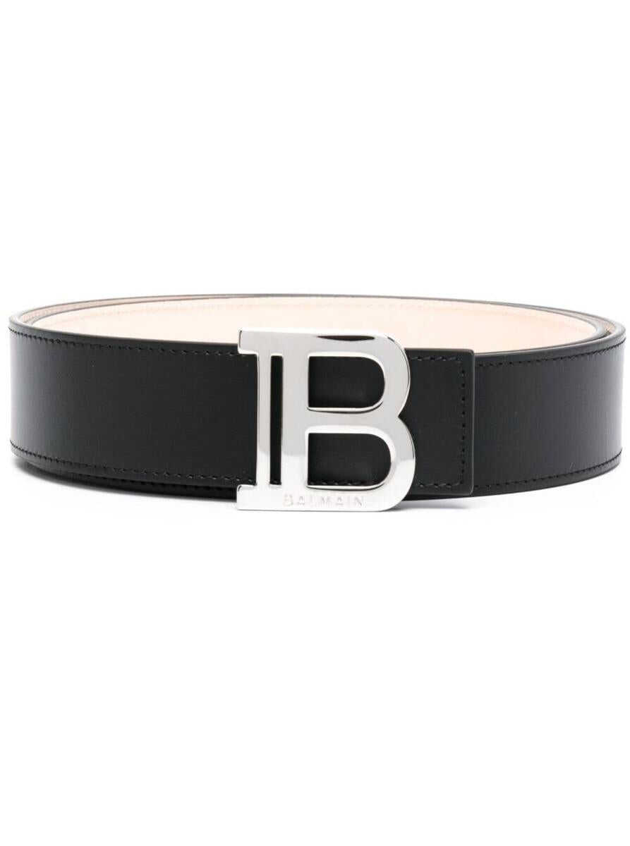 Balmain \'B-Belt\' Black Belt with Silver-Colored Metalware in Leather Man Black
