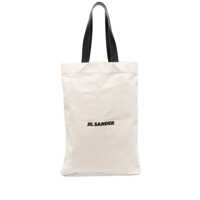 Genti de mana White Tote Bag With Logo Print In Canvas Woman Barbati