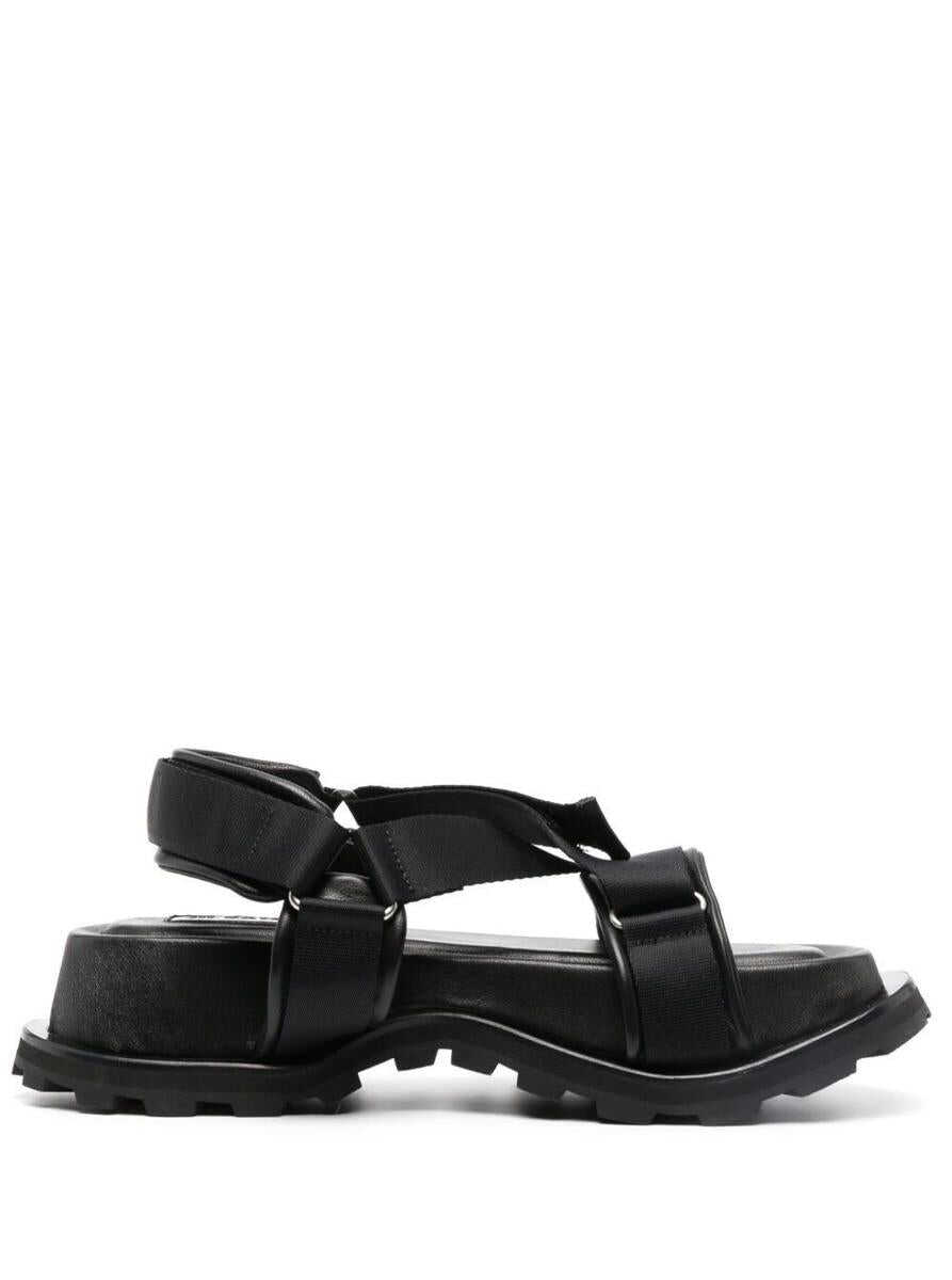 Jil Sander Black Hiking Platform Sandals with Touch Strap in Leather Woman BLACK