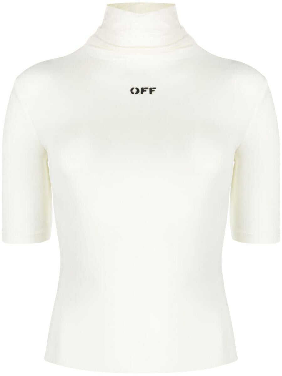 Off-White OFF-WHITE logo-print mock-neck top WHITE A BL