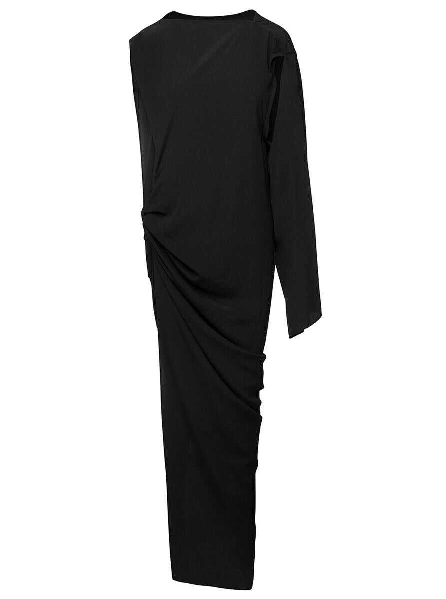 Rick Owens \'Edfu\' Long Black One-Shoulder Draped Dress in Silk Blend Woman Black