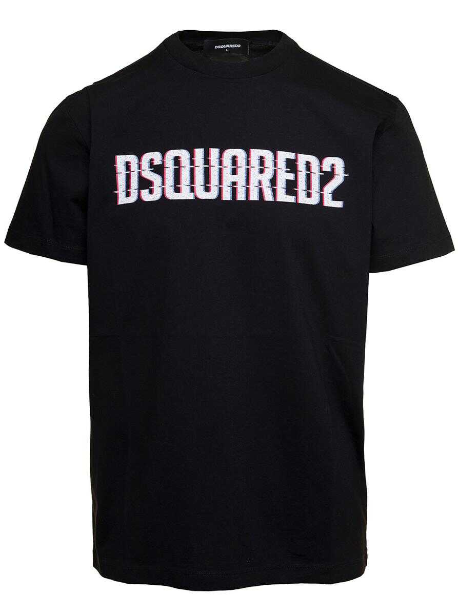 DSQUARED2 Black T-shirt with Two-tone Maxi Logo Print in Cotton Man Black