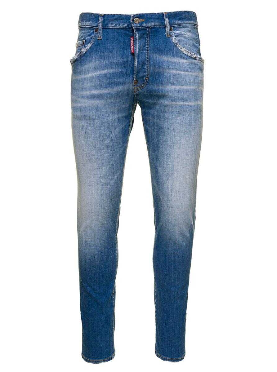 DSQUARED2 \'Skater\' Light Blue 5-Pockets Used Wash Jeans in Stretch Cotton Denim Man Dsquared2 BLU