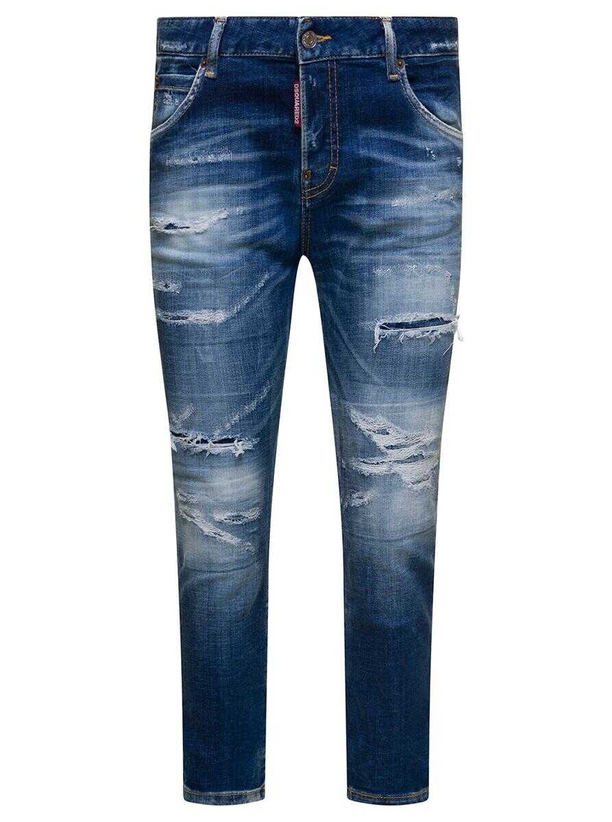 DSQUARED2 Blue Cropped Jeans with Destroyed Detailing in Stretch Cotton Denim Woman Blu