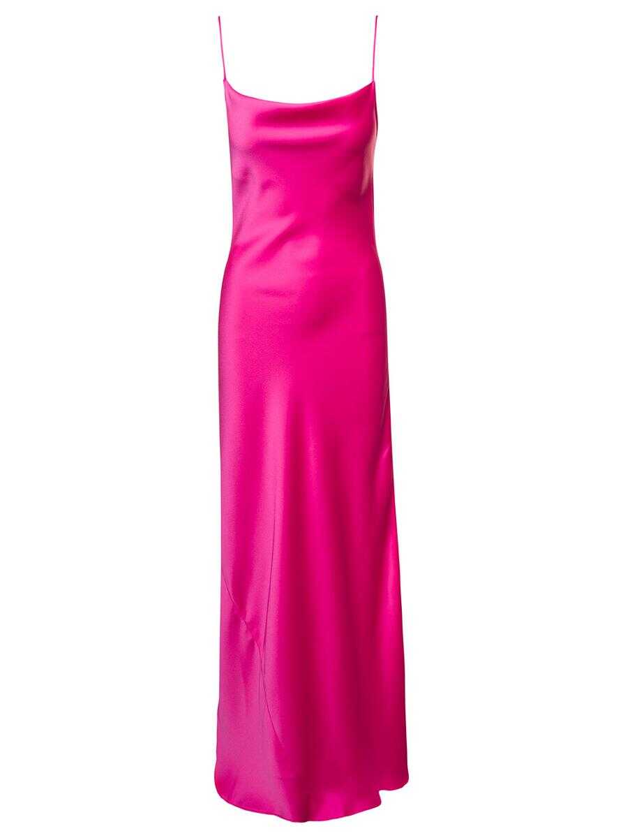 THE ANDAMANE Pink Side Slit Maxi Dress in Polyester Woman Fuxia