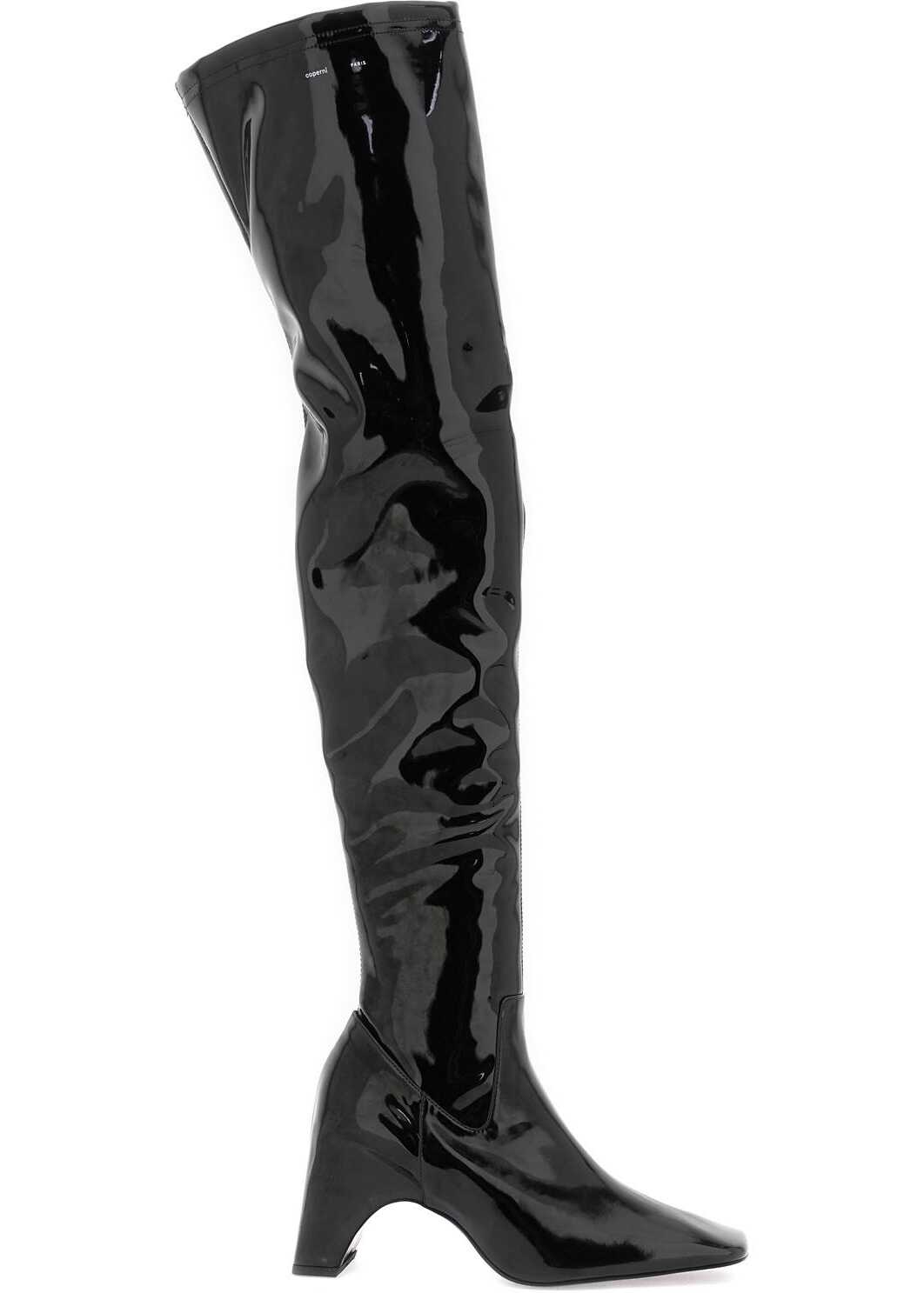 COPERNI Stretch Patent Faux Leather Cuissardes Boots BLACK