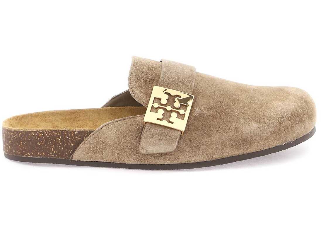 Tory Burch Suede Leather Sabots RIVER ROCK GOLD