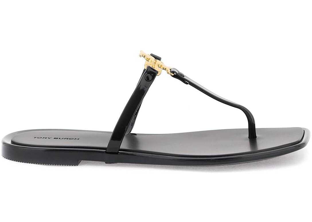 Tory Burch Roxanne Jelly Thong Slides PERFECT BLACK GOLD