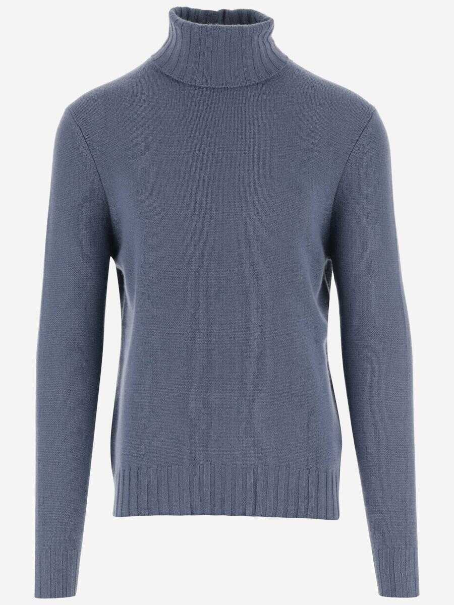 Allude ALLUDE WOOL AND CASHMERE BLEND TURTLENECK Blu