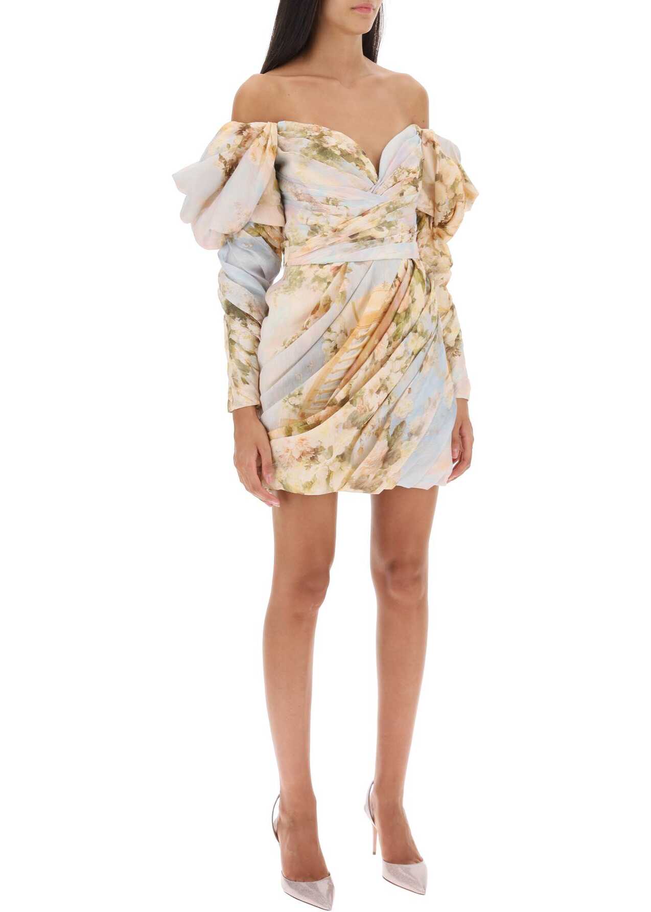 ZIMMERMANN Luminosity Draped Mini Dress IVORY GARDEN FLORAL