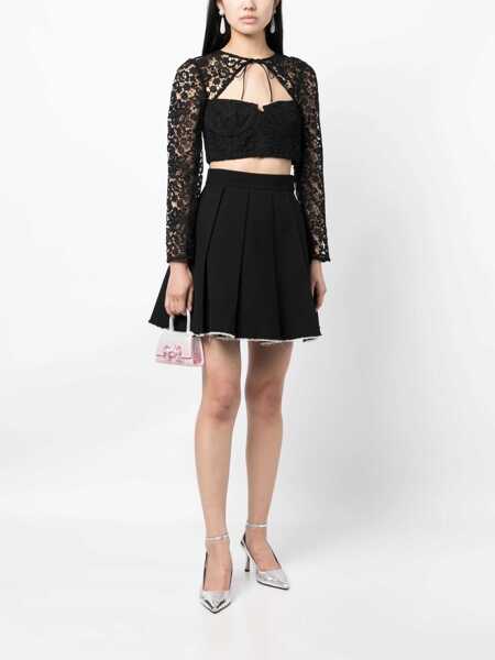 Topuri Self-Portrait Self-Portrait Top Black Lace Tie Neck Crop Black Femei (BM 11384798) 2