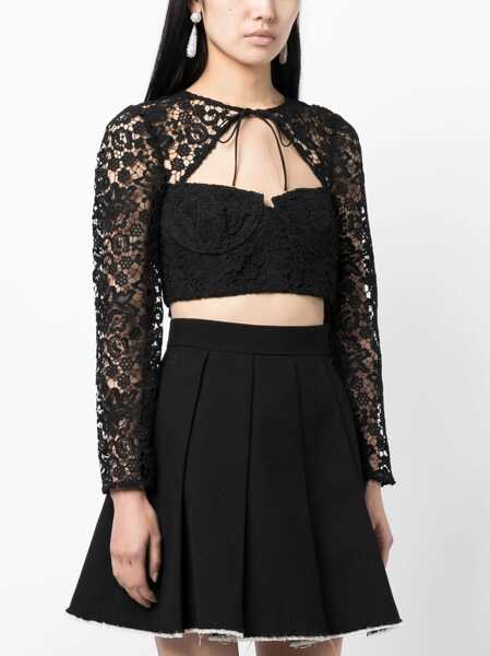 Topuri Self-Portrait Self-Portrait Top Black Lace Tie Neck Crop Black Femei (BM 11384798) 3