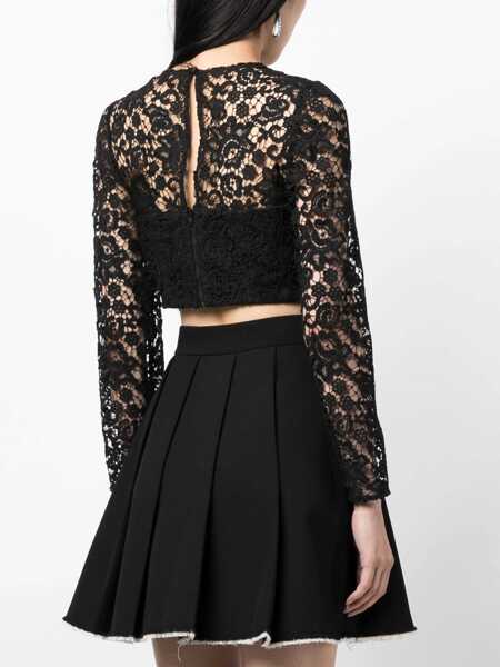 Topuri Self-Portrait Self-Portrait Top Black Lace Tie Neck Crop Black Femei (BM 11384798) 4