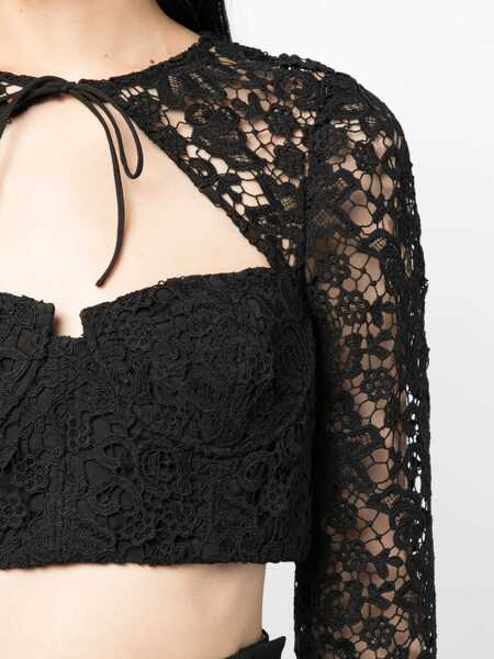 Topuri Self-Portrait Self-Portrait Top Black Lace Tie Neck Crop Black Femei (BM 11384798) 5