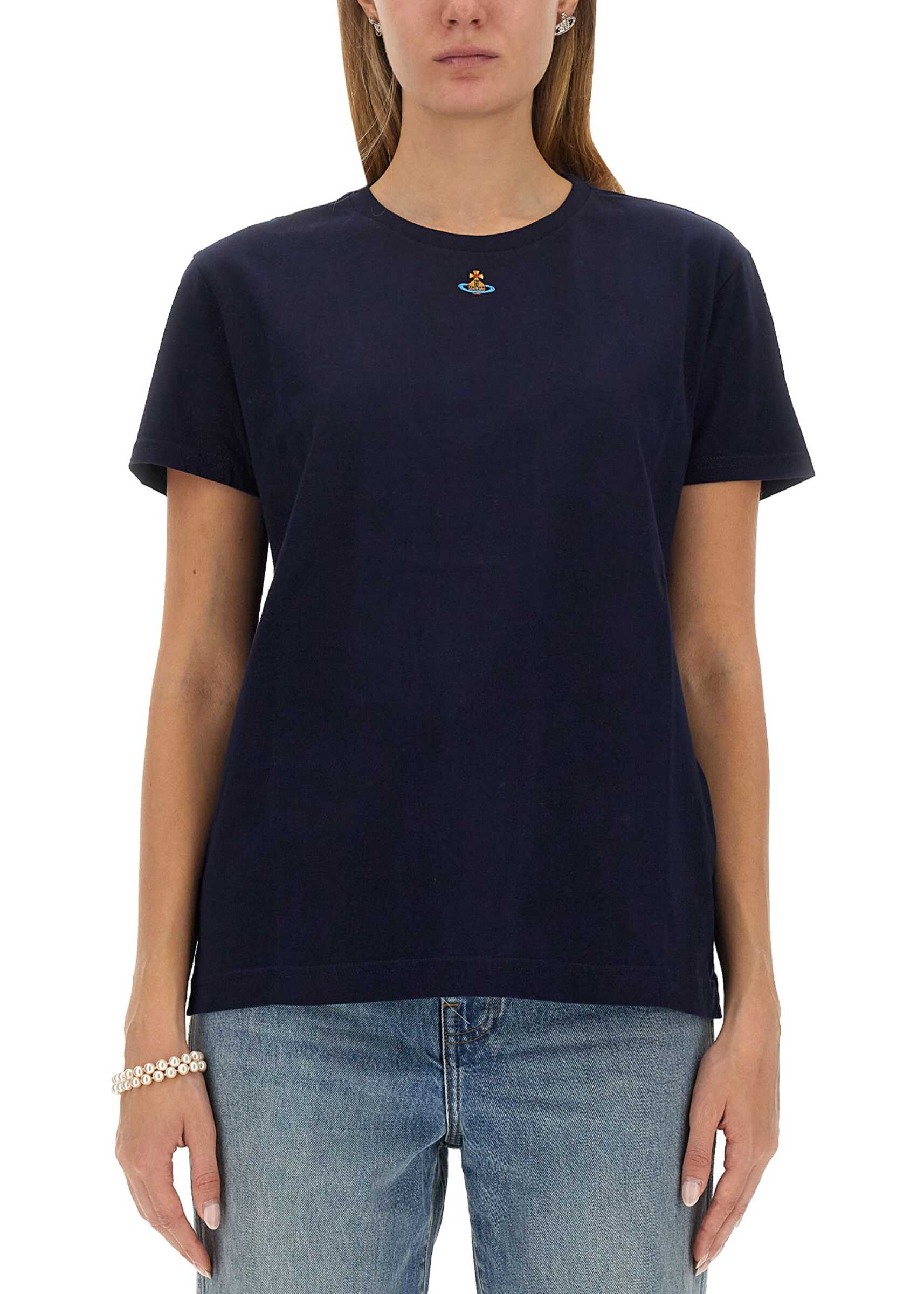 Vivienne Westwood T-Shirt With Orb Embroidery BLUE