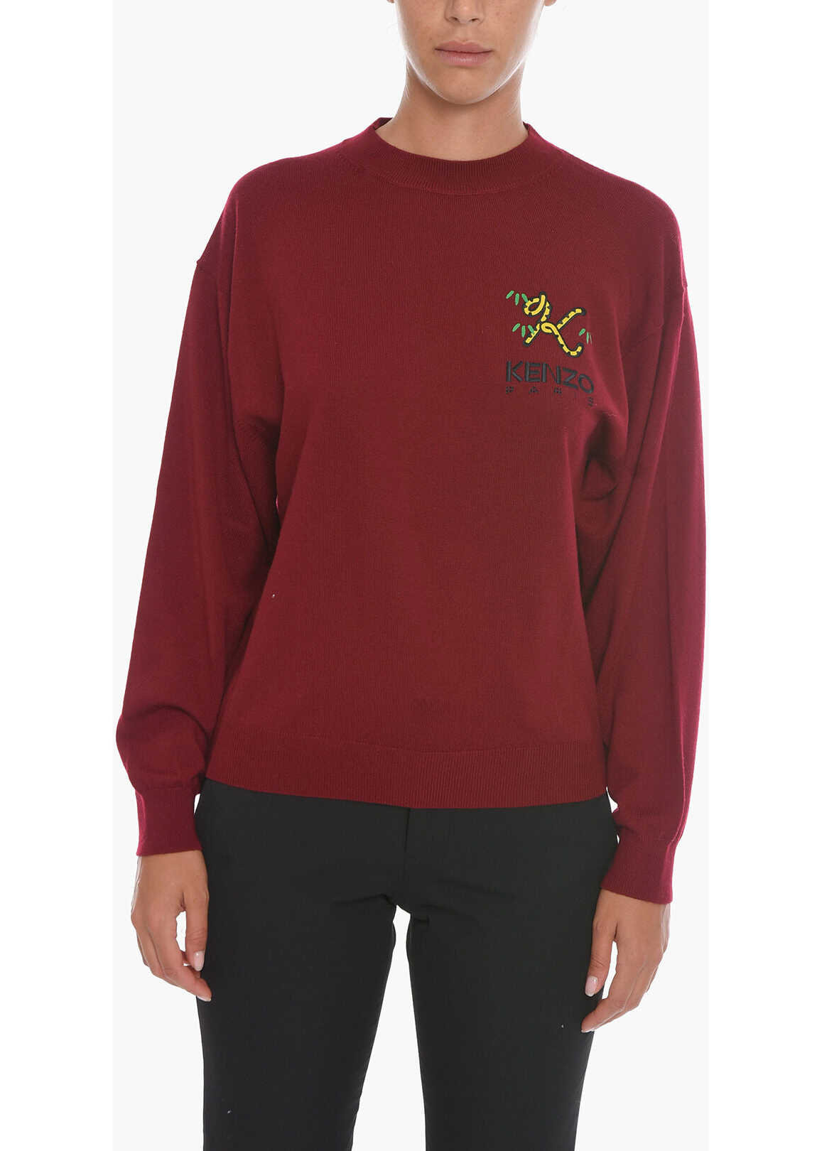 Kenzo Wool Crest Sweater With Embroidered Logo Red