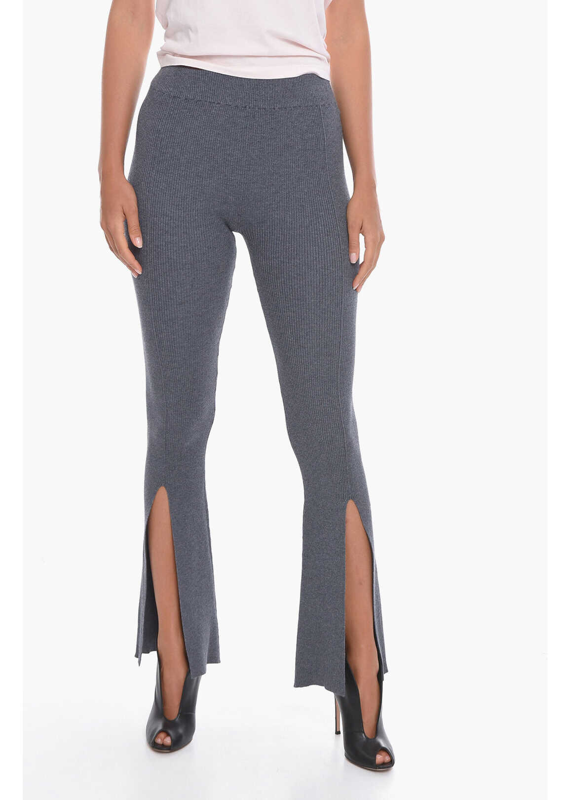 REMAIN Ribbed Omly Boot-Cut Pants With Ankle Split Gray
