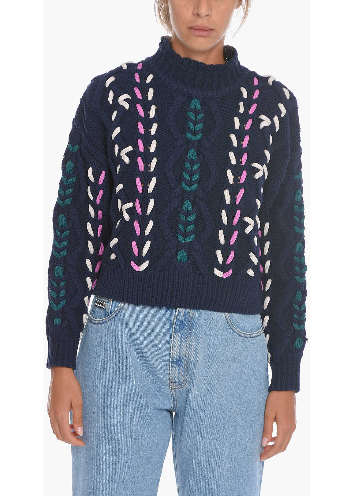 Isabel Marant Etoile Mock Neck Zola Sweater With Macrame Detailings Blue