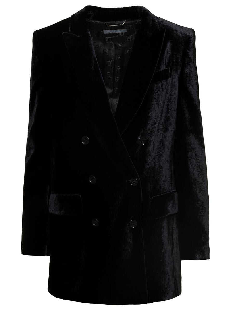 Alberta Ferretti Black Double-Breasted Jacket with Tonal Buttons in Velvet Woman Black