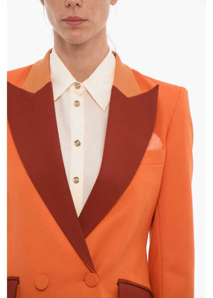 Sacouri HEBE STUDIO Flap Pockets Bianca Double Breasted Blazer Orange Femei (BM 11436821) 3
