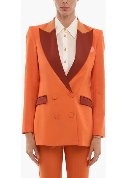 Sacouri HEBE STUDIO Flap Pockets Bianca Double Breasted Blazer Orange Femei (BM 11436821) 1