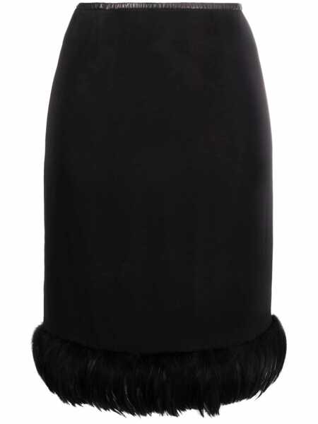 Fuste casual Saint Laurent Saint Laurent Feathers Trim Silk Skirt Black Femei (BM 11455841) 1