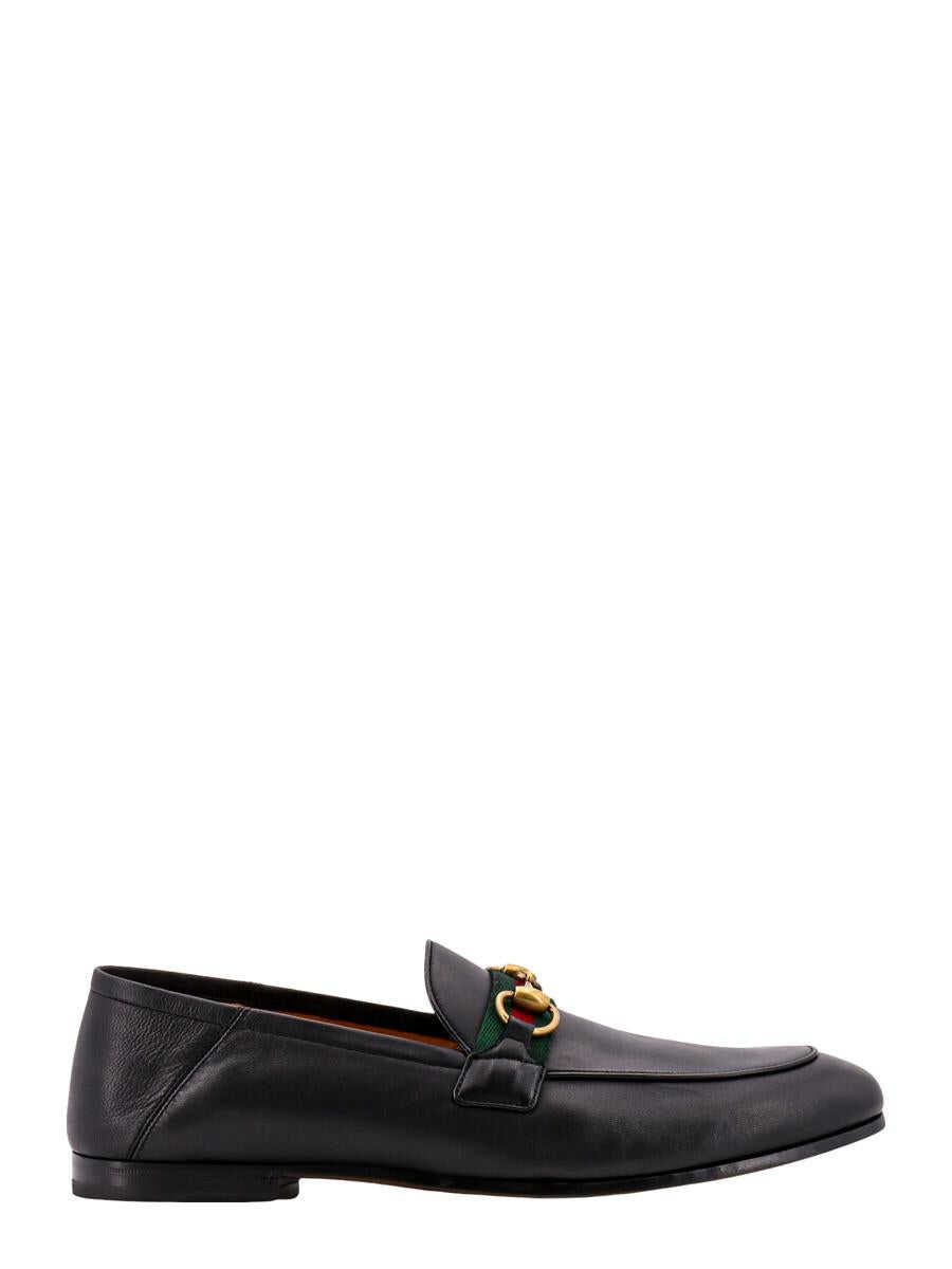 Gucci GUCCI WEB DETAIL LEATHER LOAFERS BLACK