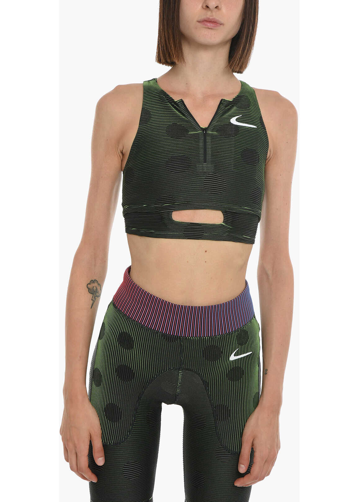 Off-White Nike Double-Layered Active Top In Stripe Motif Green