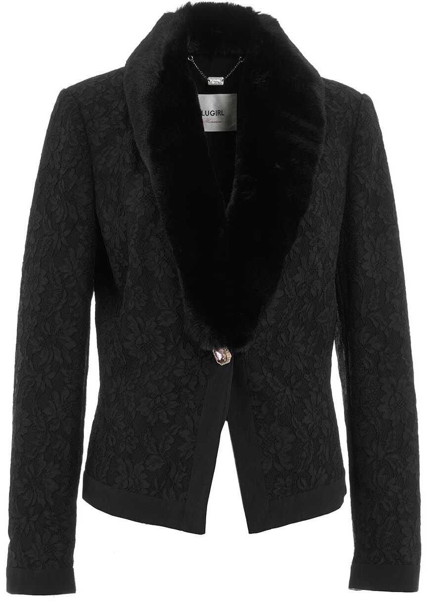 Blugirl Lace jacket with faux fur collar Black