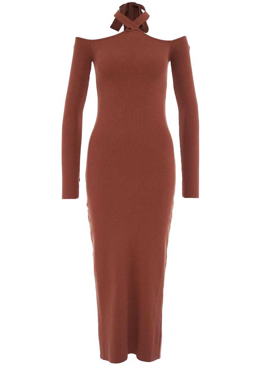 AKEP Knit dress with exposed humeri Brown