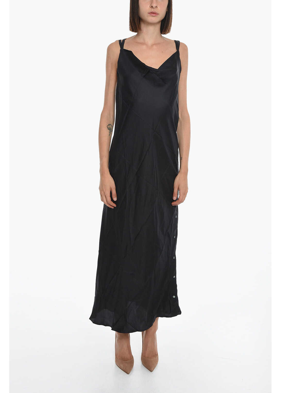 SETCHU Silk Slip Dress With Side Buttons Black