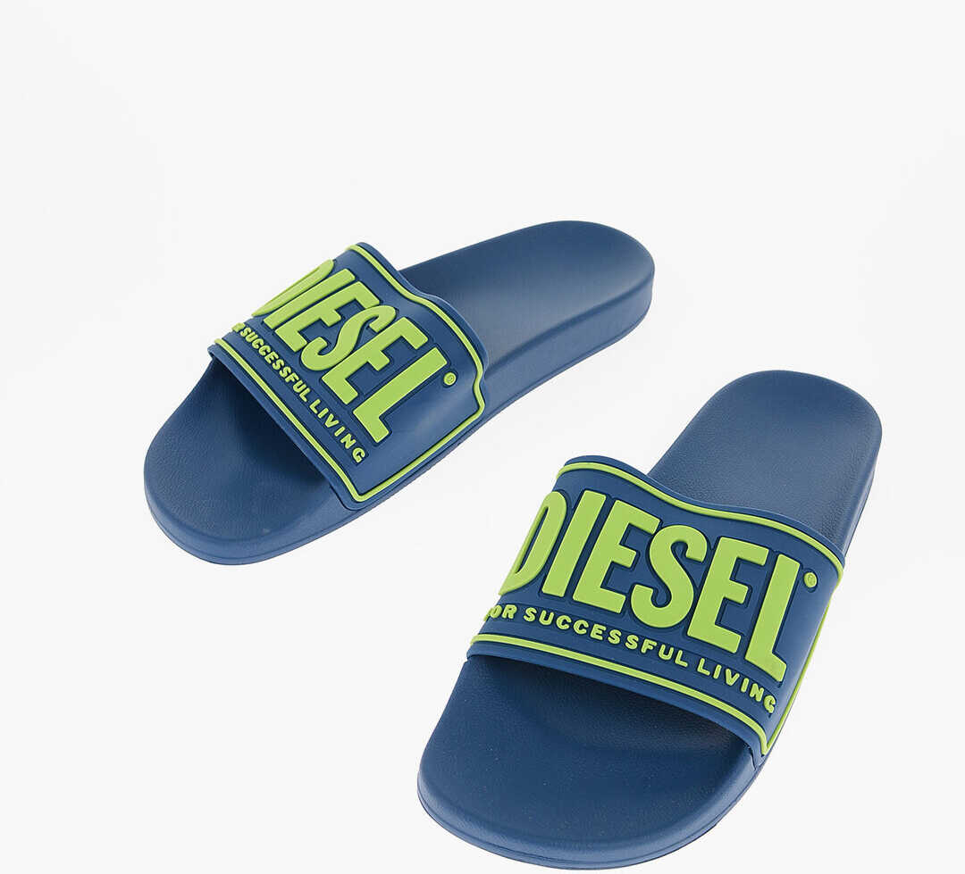 Diesel Rubber Sa-Mayemi Cc Slides With Embossed Logo Blue