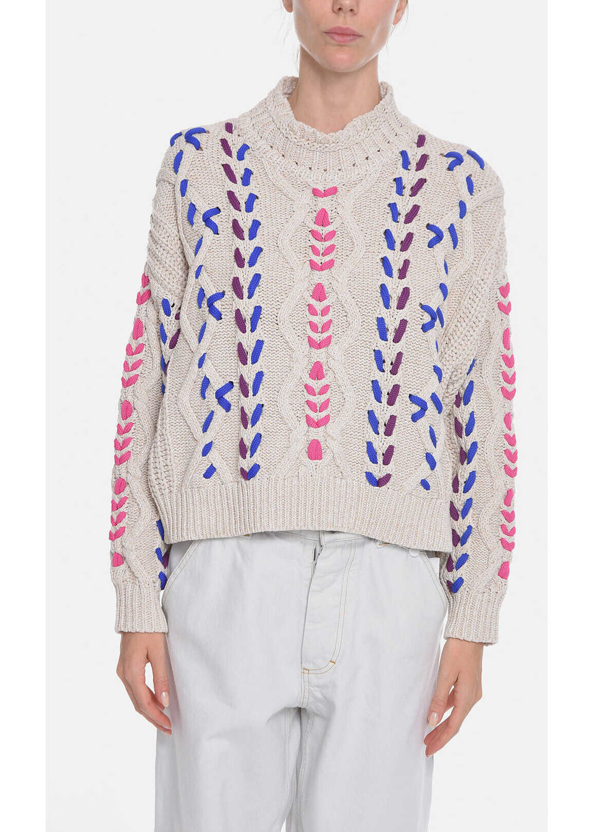 Isabel Marant Etoile Mock Neck Zola Sweater With Macrame Detailings White