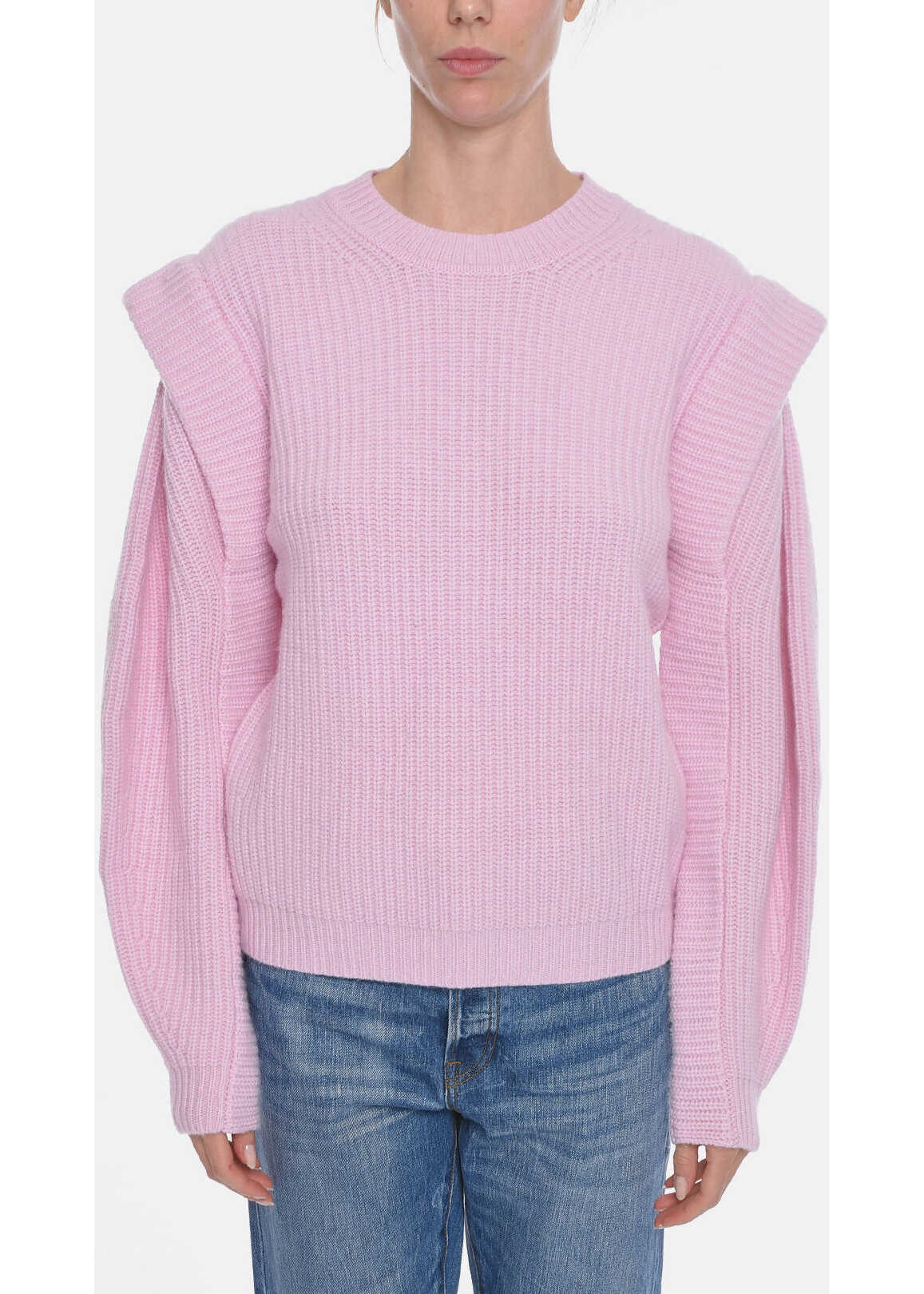 Isabel Marant Cashmere-Blend Bolton Crewneck Sweater With Puffed Sleeves Pink