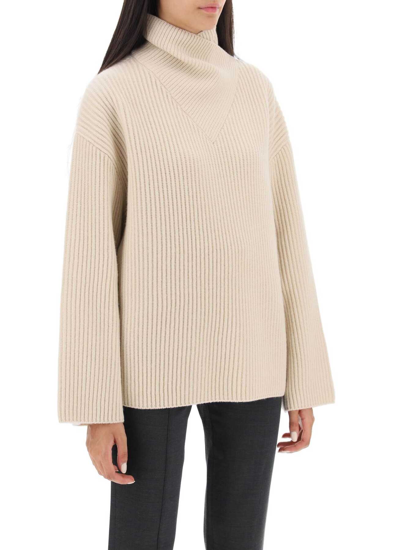 TOTÊME Sweater With Wrapped Funnel Neck STONE