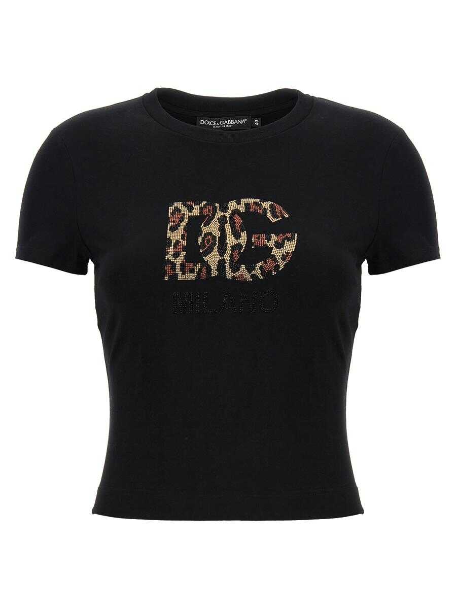 Poze Dolce & Gabbana DOLCE & GABBANA Rhinestone logo T-shirt Black b-mall.ro 