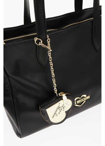 Genti de mana Moschino Love Faux Leather Tote Bag With Heart Shaped Pouch Black Femei (BM 11487921) 4