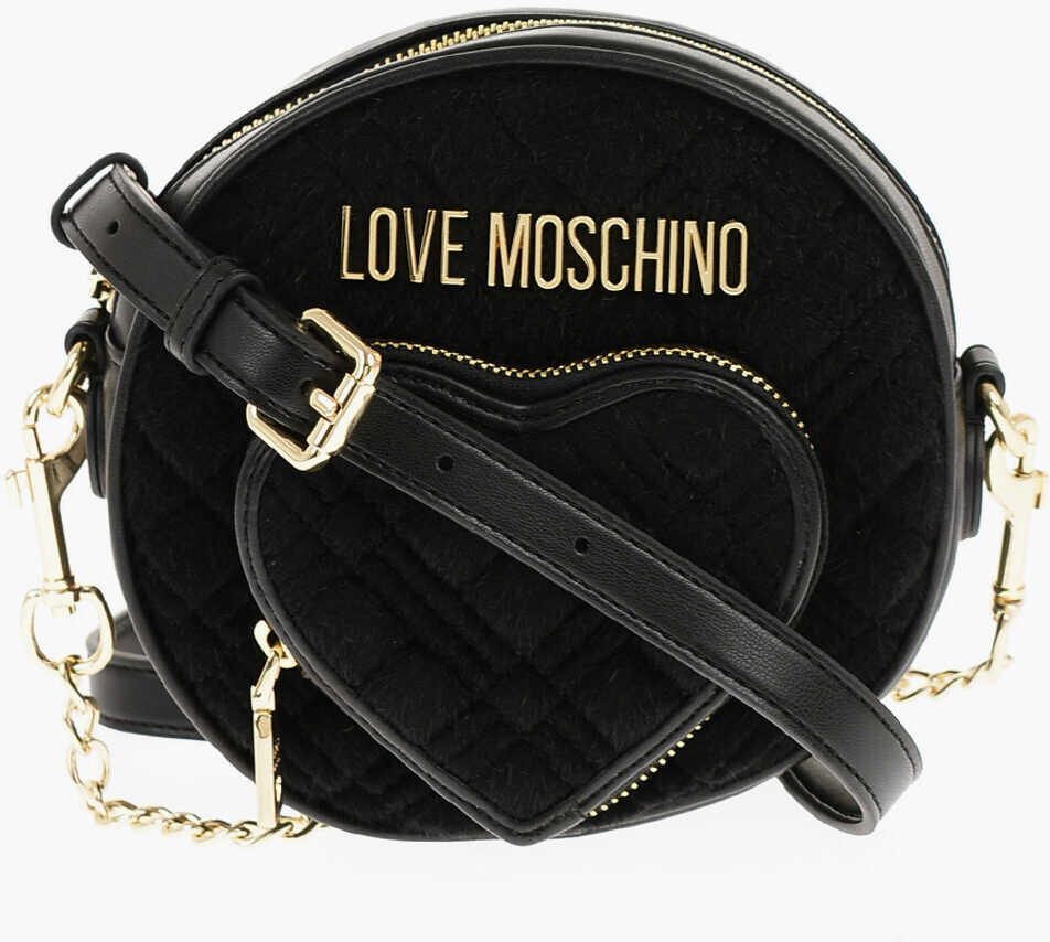 Genti tip postas Moschino Love Faux Leather And Fabric Round Crossbody Bag With Heart Black Femei (BM 11487930) 2