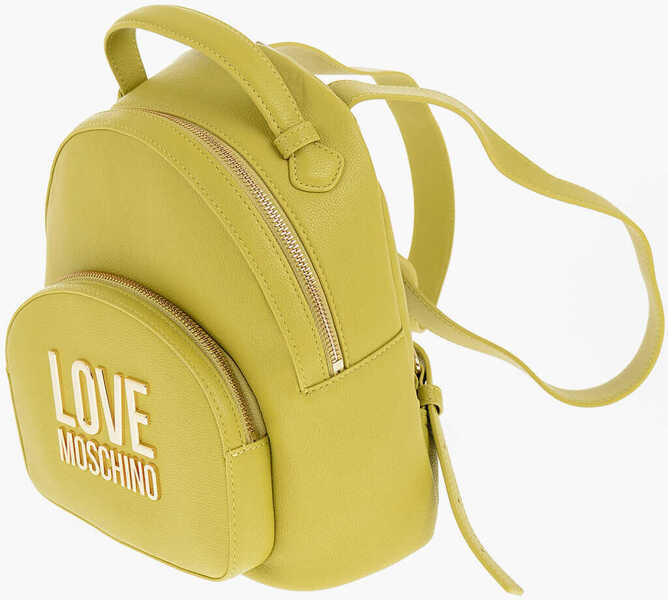 Rucsacuri Moschino Love Solid Color Faux Leather Backpack With Golden Logo Green Femei (BM 11487945) 2