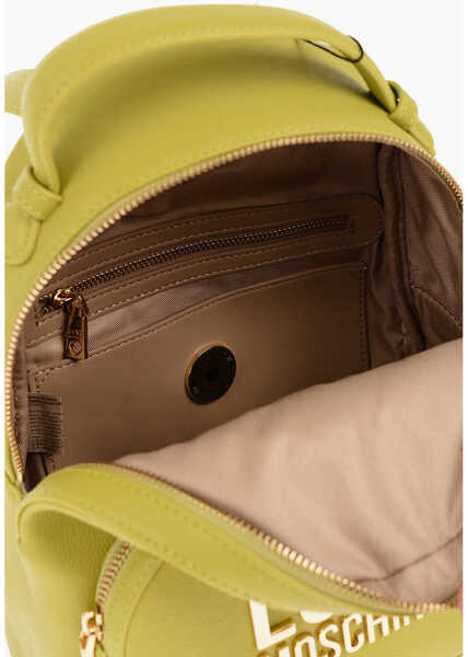 Rucsacuri Moschino Love Solid Color Faux Leather Backpack With Golden Logo Green Femei (BM 11487945) 4