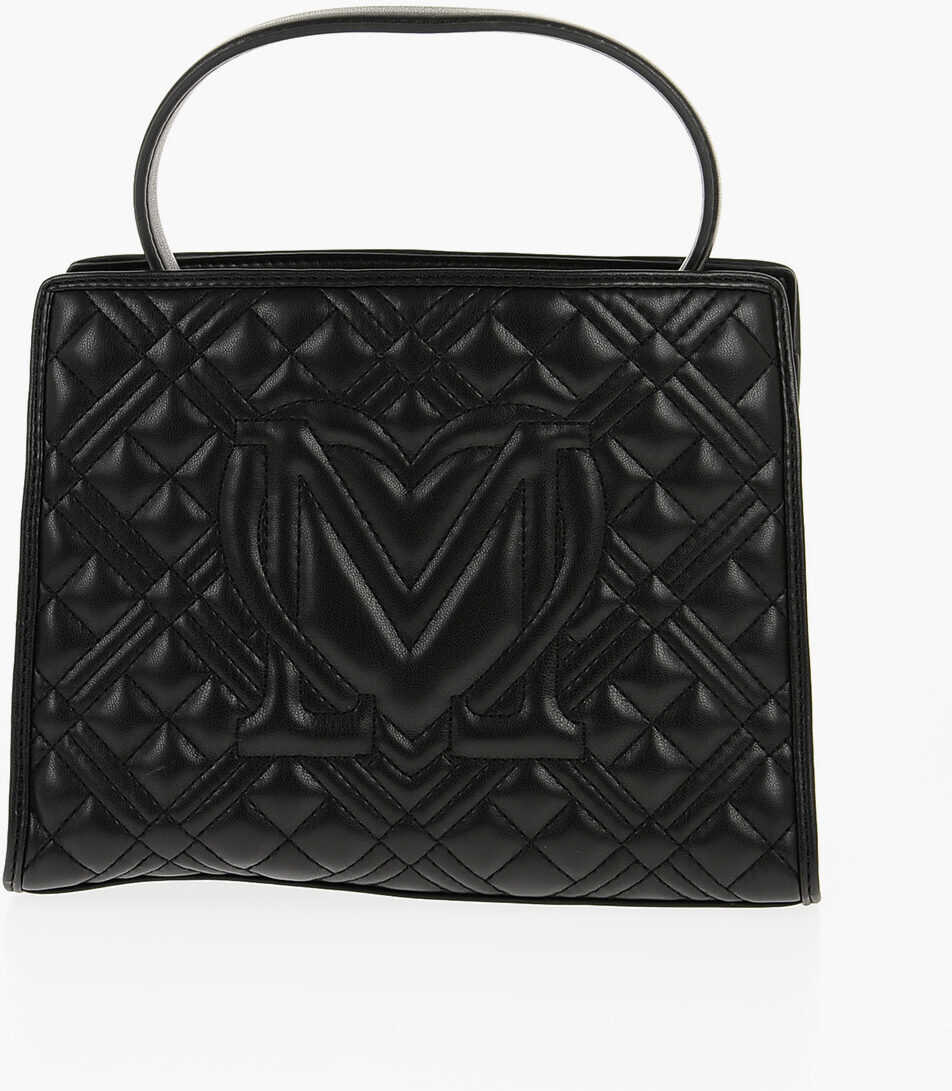 Genti de mana Moschino Love Quilted Faux Leather Bag With Removable Shoulder Strap Black Femei (BM 11487966) 2