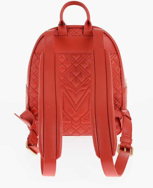 Rucsacuri Moschino Love Quilted Faux Leather Backpack With Golden Logo Red Femei (BM 11487972) 2
