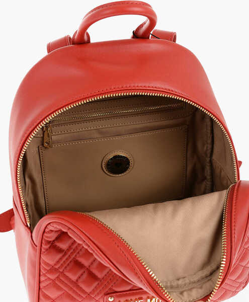 Rucsacuri Moschino Love Quilted Faux Leather Backpack With Golden Logo Red Femei (BM 11487972) 4