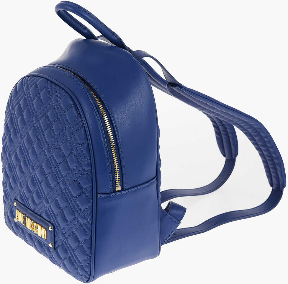Rucsacuri Moschino Love Quilted Faux Leather Backpack With Golden Logo Blue Femei (BM 11488170) 2